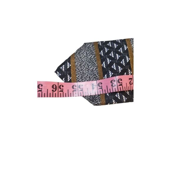 Vintage Les Impromptus Paris Tie Mens Black Geometric Stripes‎ Silk Long Necktie - Picture 10 of 11